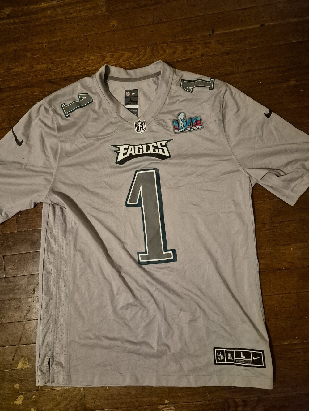 Philadelphia Eagles Jalen Hurts Mens Sz Large Nike Light Gray #1 Football Jersey